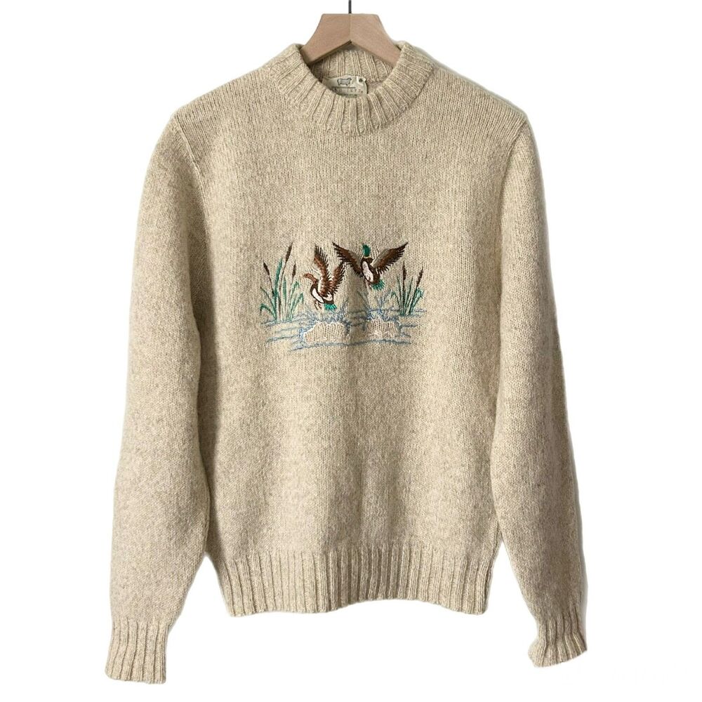 Vintage Lord Jeff Marlborough Wool Blend Embroidered Duck Sweater Size Medium